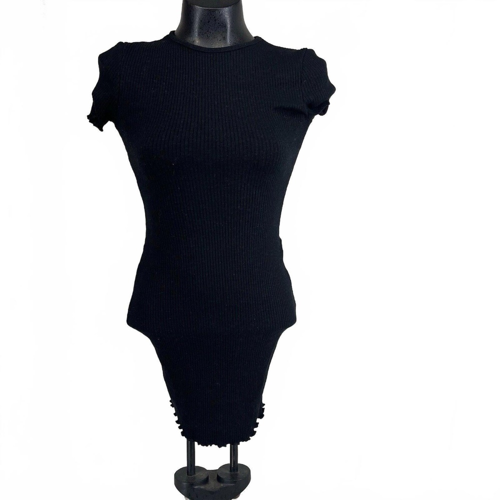 Small - Women's - Liz & Sara - Chic Black Ribbed Bodysuit with Ruffle Trim - Picture 1 of 7